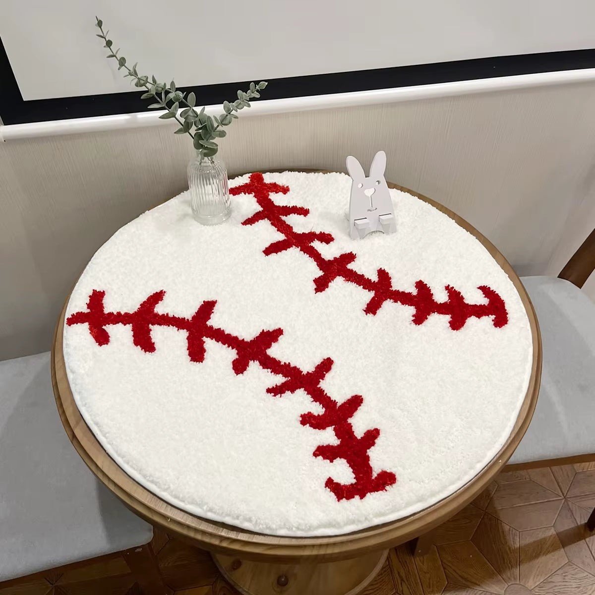 Baseball Stitch Design round Tufted Rug Soft Carpet and Cozy for Sports Themed Rooms and Kids Play Areas