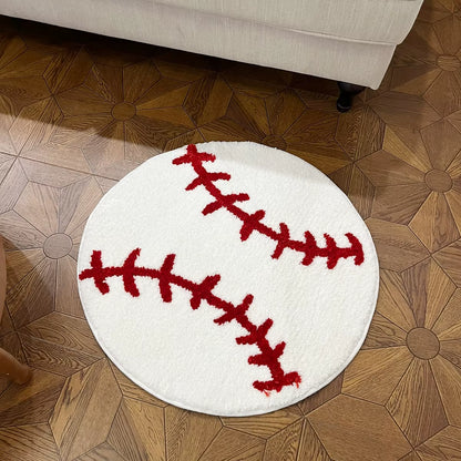 Baseball Stitch Design round Tufted Rug Soft Carpet and Cozy for Sports Themed Rooms and Kids Play Areas