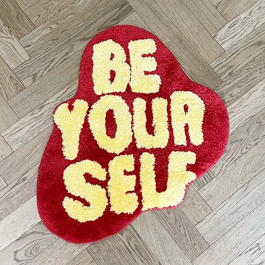 Be Your Self Shape Tufted Rug Room Anti-Slip Trippy Bedroom Handmade Flocking Rug Carpet Living Room Entrance Rug Home Decor