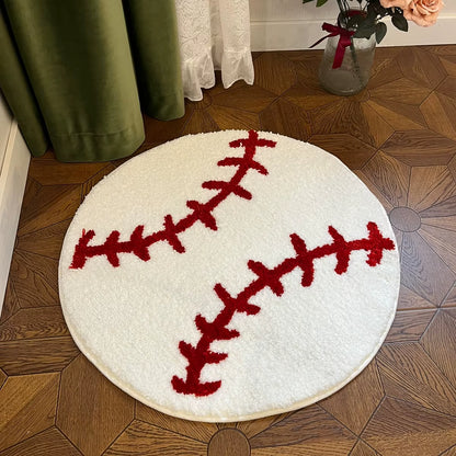 Baseball Stitch Design round Tufted Rug Soft Carpet and Cozy for Sports Themed Rooms and Kids Play Areas