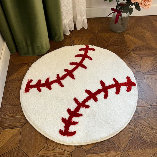 Baseball Stitch Design round Tufted Rug Soft Carpet and Cozy for Sports Themed Rooms and Kids Play Areas
