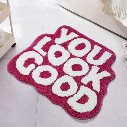 You Look Good Bath Mat Hot Pink Bathroom Rugs Funny Cute Bathroom Decor Preppy Small Cool Rug Non Slip Microfiber Washable