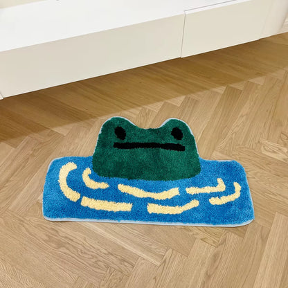 Frog Tufted Rug Funny Thickened Non Slip Foot Mat Hallway Porch Area Rug for Home Livingroom Door Mats Bathroom Rug Carpet