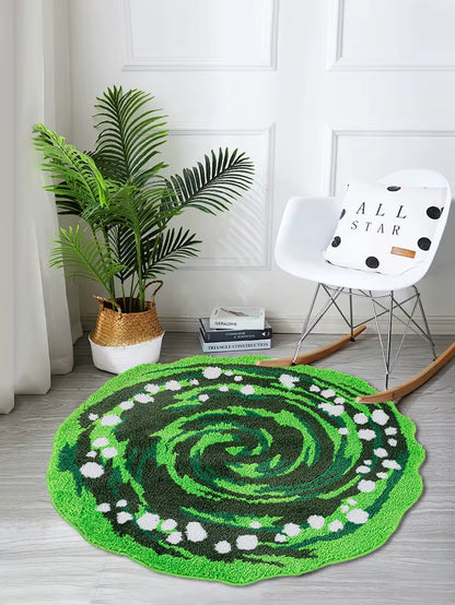 America Anime Green Portal Tufted Rug for Living Room Kid' Room Classic Cartoon round Soft Fluffy Area Rug Bath Mat Home Decor