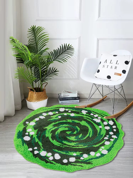 America Anime Green Portal Tufted Rug for Living Room Kid' Room Classic Cartoon round Soft Fluffy Area Rug Bath Mat Home Decor