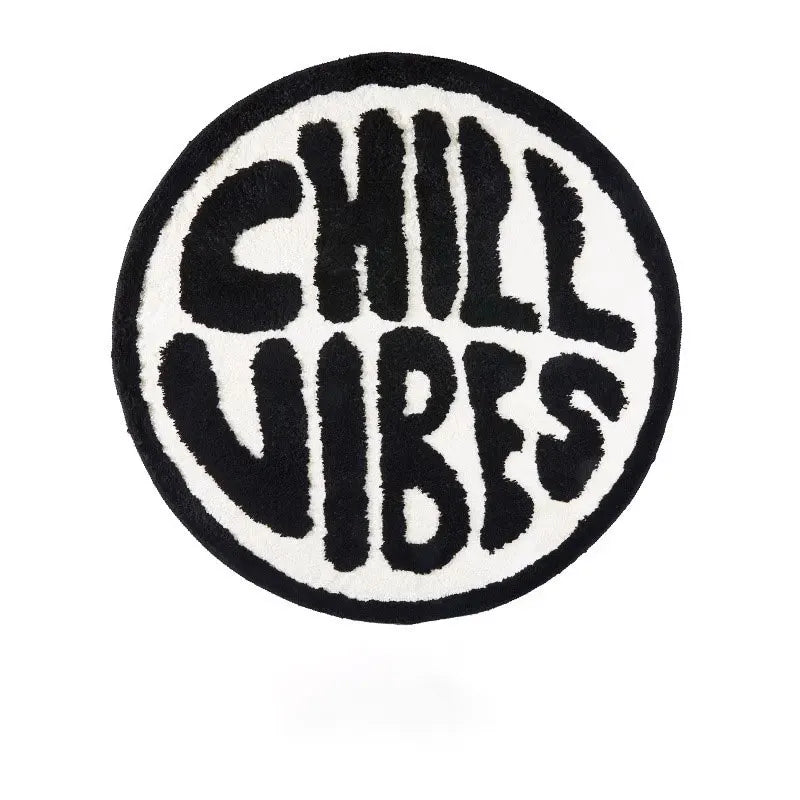 Black And White Round Tufted Bedroom Rug Soft Fluffy Letters Mat Bedside Carpet Floor Anti Slip Pad Aesthetic Home Room Decor