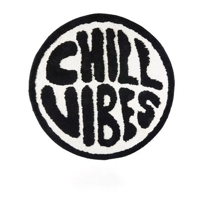 Black And White Round Tufted Bedroom Rug Soft Fluffy Letters Mat Bedside Carpet Floor Anti Slip Pad Aesthetic Home Room Decor