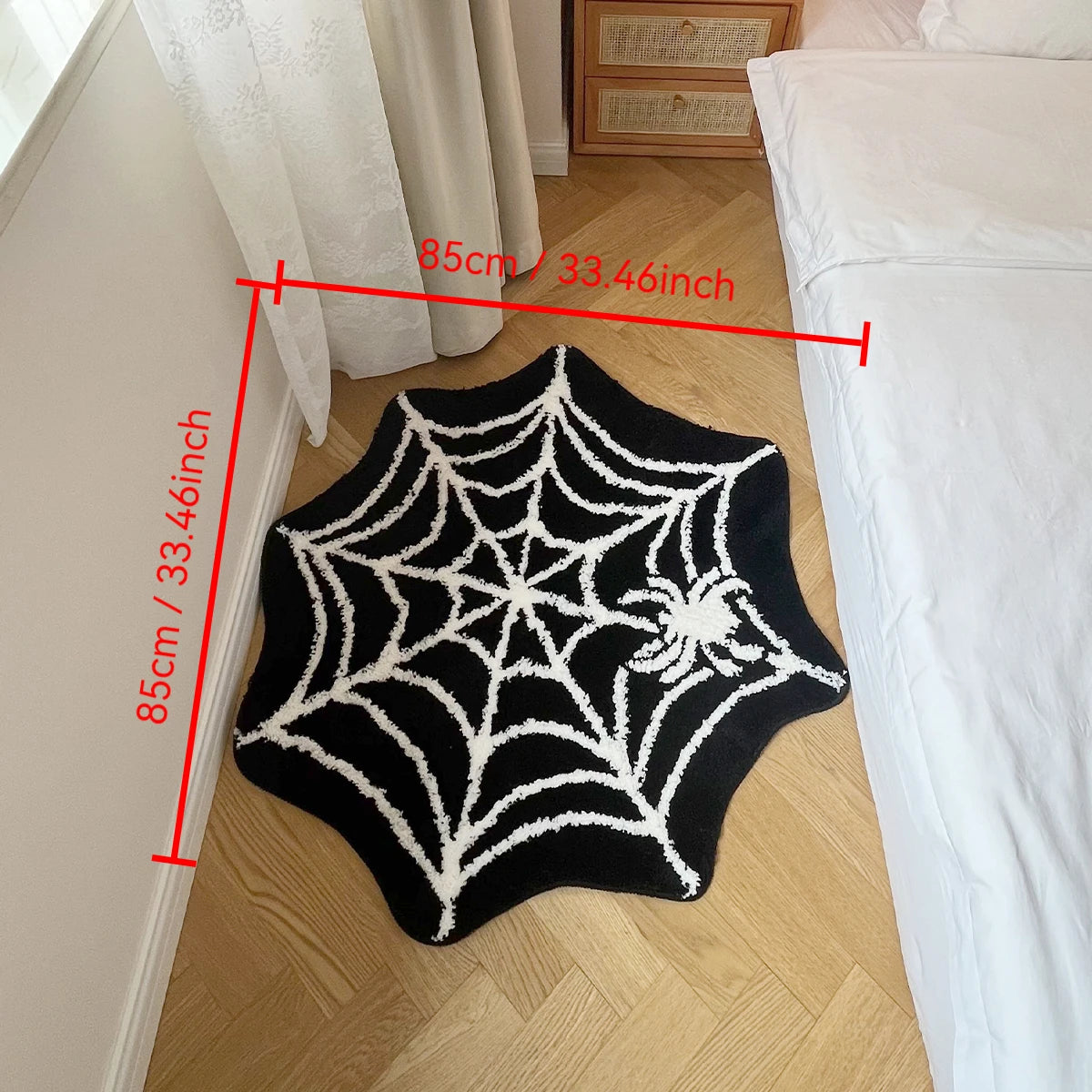 Black Spider Web Halloween Tufting Rug Funny Bathroom Decor Spooky Gothic Bath Mat Non-Slip Tufted Mat for Front Door Living