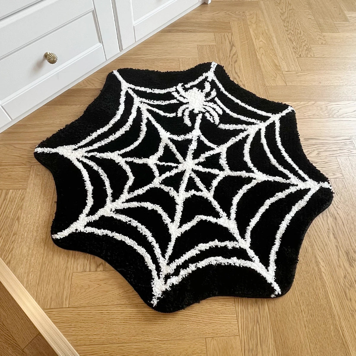 Black Spider Web Halloween Tufting Rug Funny Bathroom Decor Spooky Gothic Bath Mat Non-Slip Tufted Mat for Front Door Living