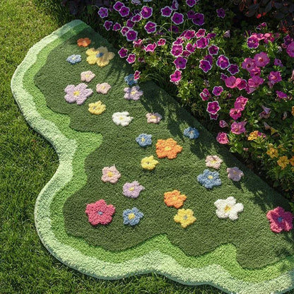 Floral Tufted Carpet Garden Green Style Carpet Soft Pile Sofa Rug Anti-slip Indoor Floor Footer Bedroom Bedside Footer