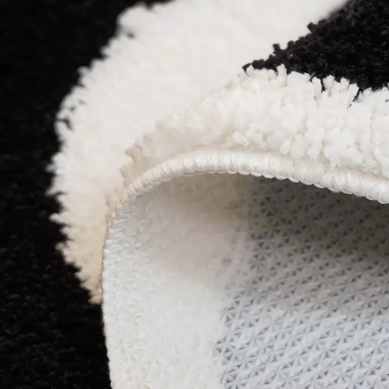 Black And White Round Tufted Bedroom Rug Soft Fluffy Letters Mat Bedside Carpet Floor Anti Slip Pad Aesthetic Home Room Decor