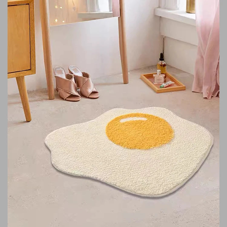 VIKAMA Cartoon Poached Egg Carpet Bedside Blanket Absorbent Bathroom Floor Mat Living Room Sofa Coffee Table Rug Home Decoration