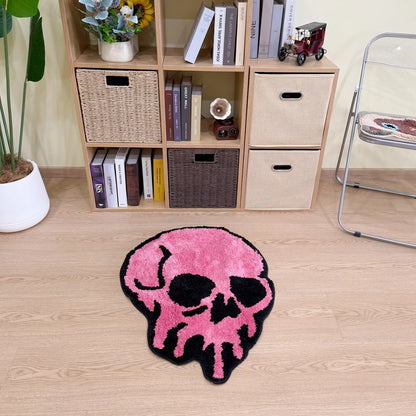 Pink Skull Shaped Tufted Rug, Gothic Aesthetic Home Decor, Non-Slip Floor Mat for Bedroom Living Room
