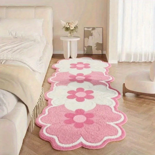 Flower Pattern Bedroom Decor Pink Carpet Thick Plush Bedside Floor Mat Irregular Shapes Carpets for Living Room Fluffy Soft Rug