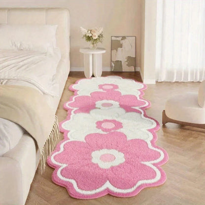 Flower Pattern Bedroom Decor Pink Carpet Thick Plush Bedside Floor Mat Irregular Shapes Carpets for Living Room Fluffy Soft Rug