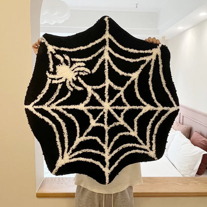 Black Spider Web Halloween Tufting Rug Funny Bathroom Decor Spooky Gothic Bath Mat Non-Slip Tufted Mat for Front Door Living