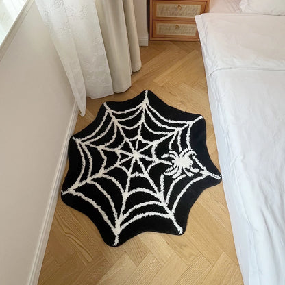 Black Spider Web Halloween Tufting Rug Funny Bathroom Decor Spooky Gothic Bath Mat Non-Slip Tufted Mat for Front Door Living