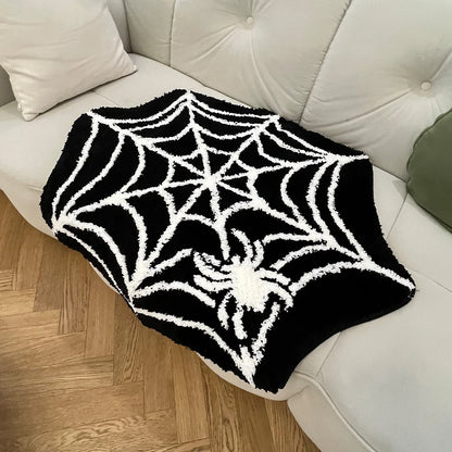Black Spider Web Halloween Tufting Rug Funny Bathroom Decor Spooky Gothic Bath Mat Non-Slip Tufted Mat for Front Door Living