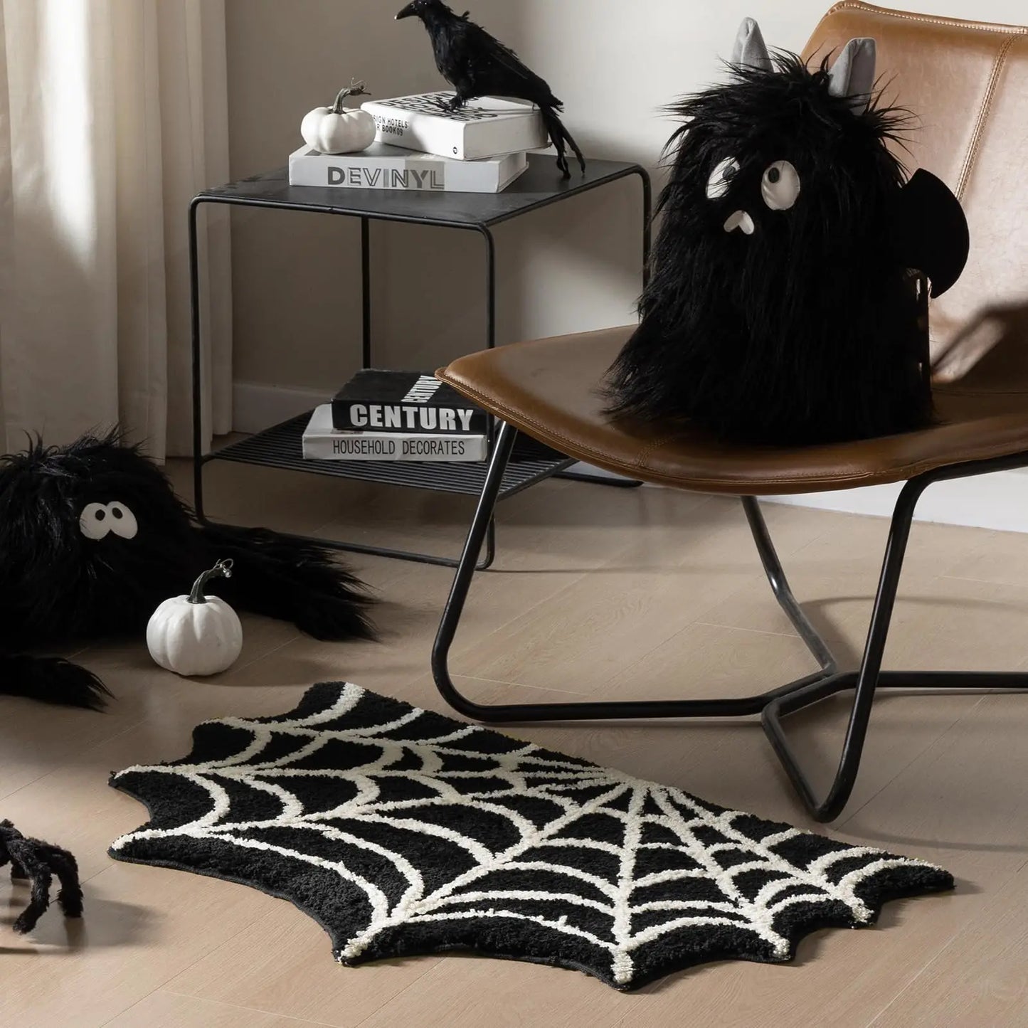 Black Spider Web Halloween Tufting Rug Funny Bathroom Decor Spooky Gothic Bath Mat Non-Slip Tufted Mat for Front Door Living