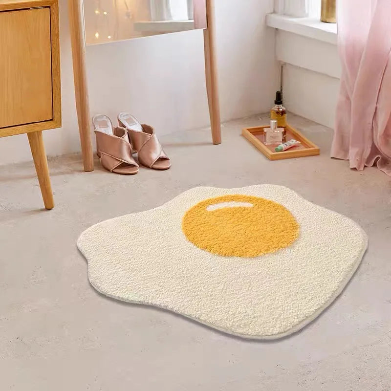 VIKAMA Cartoon Poached Egg Carpet Bedside Blanket Absorbent Bathroom Floor Mat Living Room Sofa Coffee Table Rug Home Decoration