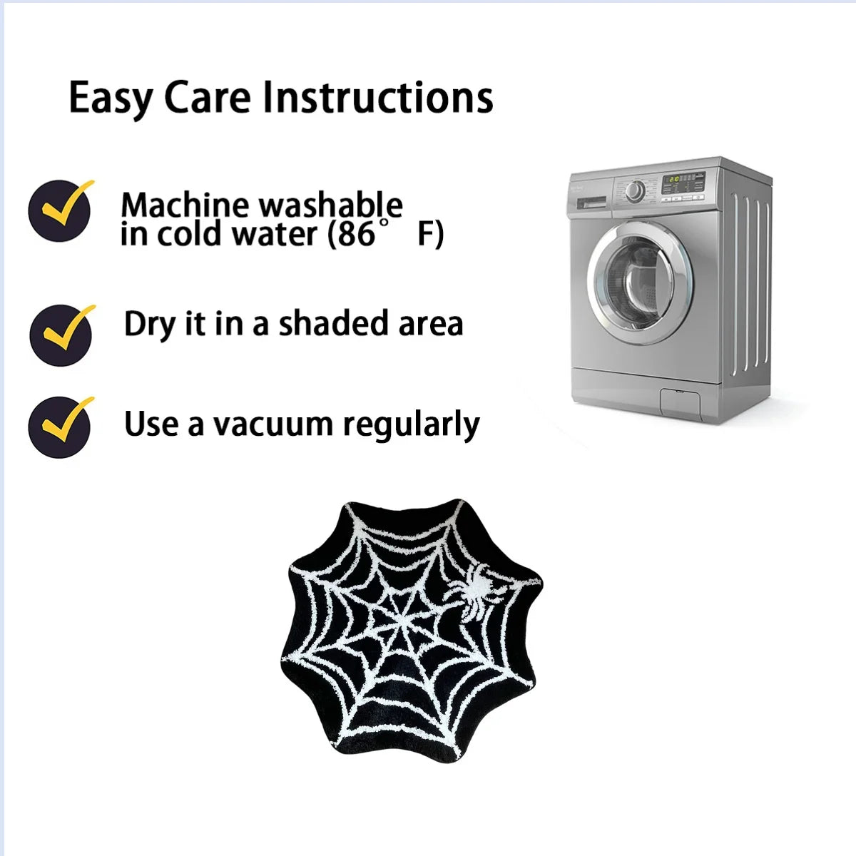 Black Spider Web Halloween Tufting Rug Funny Bathroom Decor Spooky Gothic Bath Mat Non-Slip Tufted Mat for Front Door Living