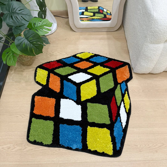 Funny Tufting Rug Magic Cube Bathroom Mat Soft Colorful 3D Carpet Bathmat Area Floor Pad Bedroom Doormat Aesthetic Home Decor
