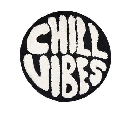 Black And White Round Tufted Bedroom Rug Soft Fluffy Letters Mat Bedside Carpet Floor Anti Slip Pad Aesthetic Home Room Decor