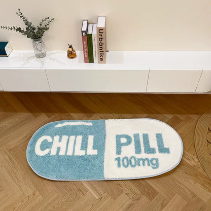 Ultra Soft Tufted Chill Pill Rug Cute Bathroom Mat Blue Game Accent Carpet for Living Room Nonslip Fun Decorative Area Rug