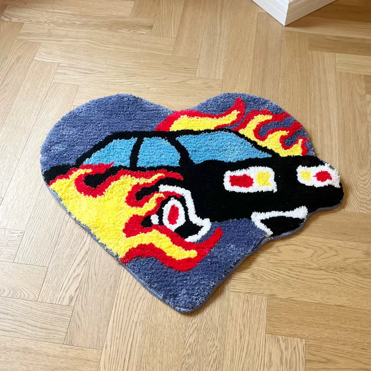 Flame Heart Car Tufted Rug
