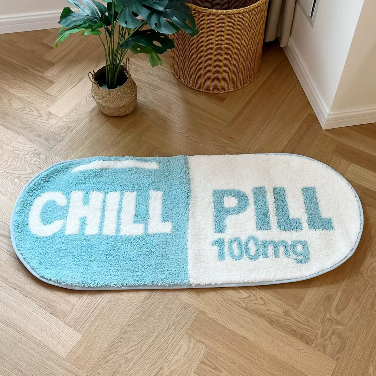 Ultra Soft Tufted Chill Pill Rug Cute Bathroom Mat Blue Game Accent Carpet for Living Room Nonslip Fun Decorative Area Rug