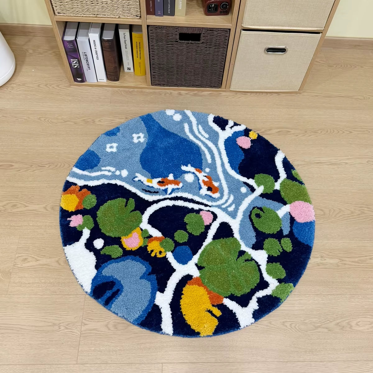 Coloful Lotus Pond round Handmade Tufted Rug for Living Room Psychedelic Bedroom Retro Carpet Plush Circle Abstract Art Area Rug