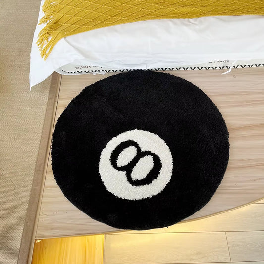 8 Ball Rug Black round Rug Carpet Non-Slip Flocking Floor Area Rug Bath Mat for Living Room Bathroom Decor Room Home Decor
